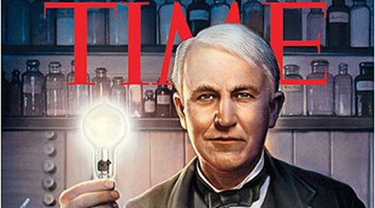 Time Thomas Edison Holding Light Bulb